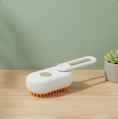 Furmyra SteamGroom Brush — 2-in-1 steam pet grooming brush in use on a dog